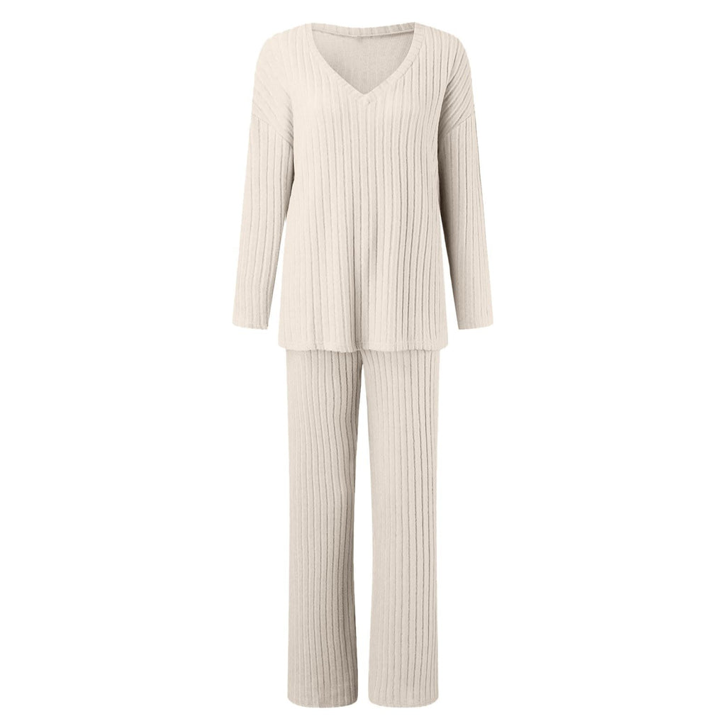 Lounge Wear Sets For Women Uk, Womens Pyjamas Set Long, Ladies Ribbed Loungewear Knit Outfits Womens Tracksuits 2 Piece Set V Neck Casual Casual Homewear