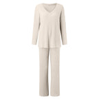 Lounge Wear Sets For Women Uk, Womens Pyjamas Set Long, Ladies Ribbed Loungewear Knit Outfits Womens Tracksuits 2 Piece Set V Neck Casual Casual Homewear