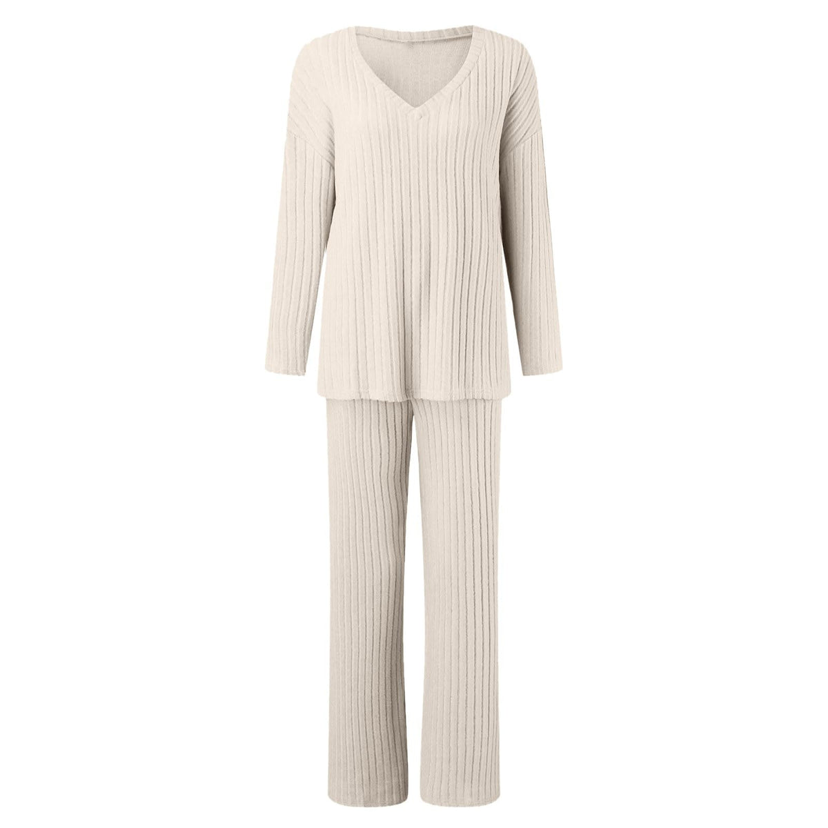 Lounge Wear Sets For Women Uk, Womens Pyjamas Set Long, Ladies Ribbed Loungewear Knit Outfits Womens Tracksuits 2 Piece Set V Neck Casual Casual Homewear