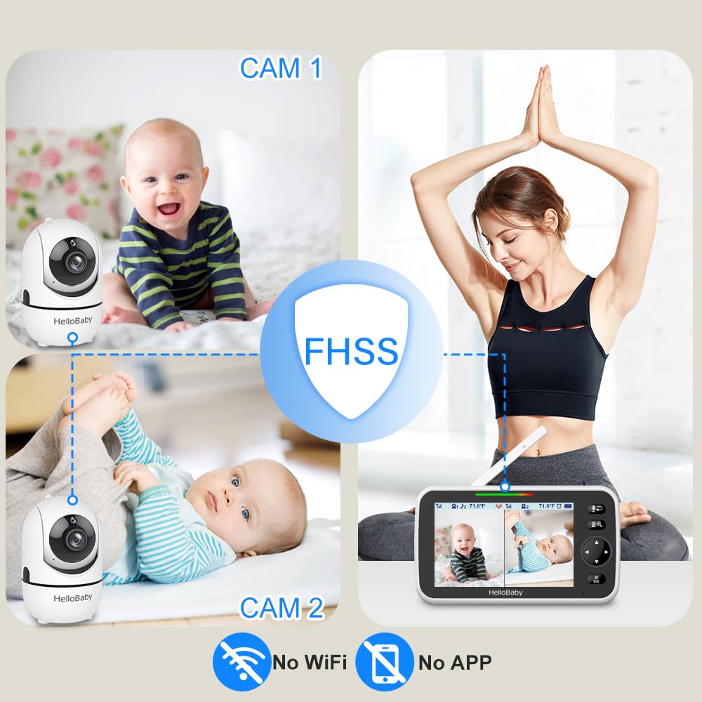HelloBaby Baby Monitor with Camera and Audio, World First 6" Split Screen