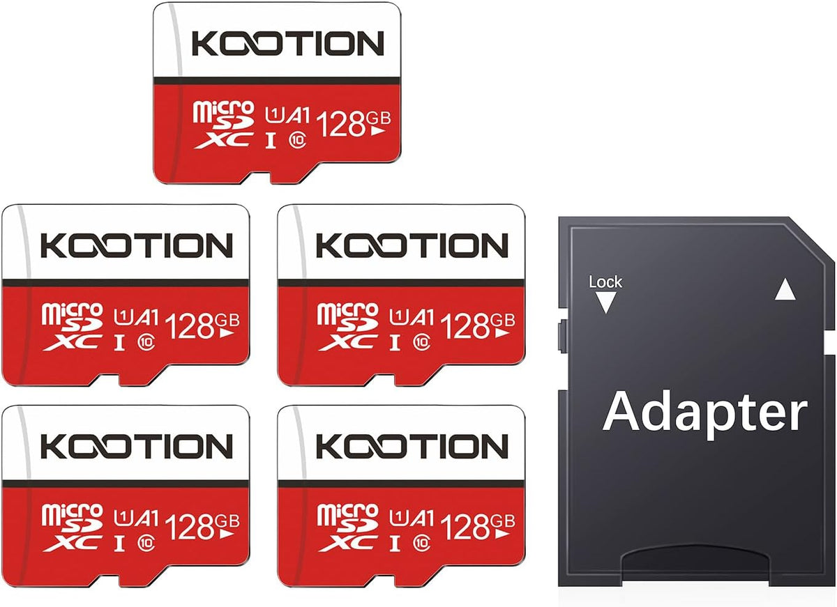 KOOTION 5-Pack 128GB Micro SD Card Class 10 Micro-SDXC Memory Card UHS-I, High Speed Flash TF Card for Security Camera/Smartphone/Drone/Dash Cam/Tablet/PC, C10, U1, 128GB 5Pack