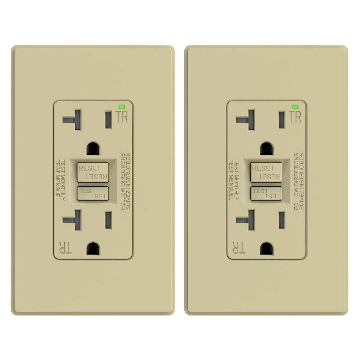 ELEGRP GFCI Outlet 20 Amp, Self-Test GFI Electrical Outlet with Thinner Design, TR Tamper Resistant GFCI Receptacle, Ground Fault Circuit Interrupters with Wall Plate, UL Listed, Light Almond, 1 Pack