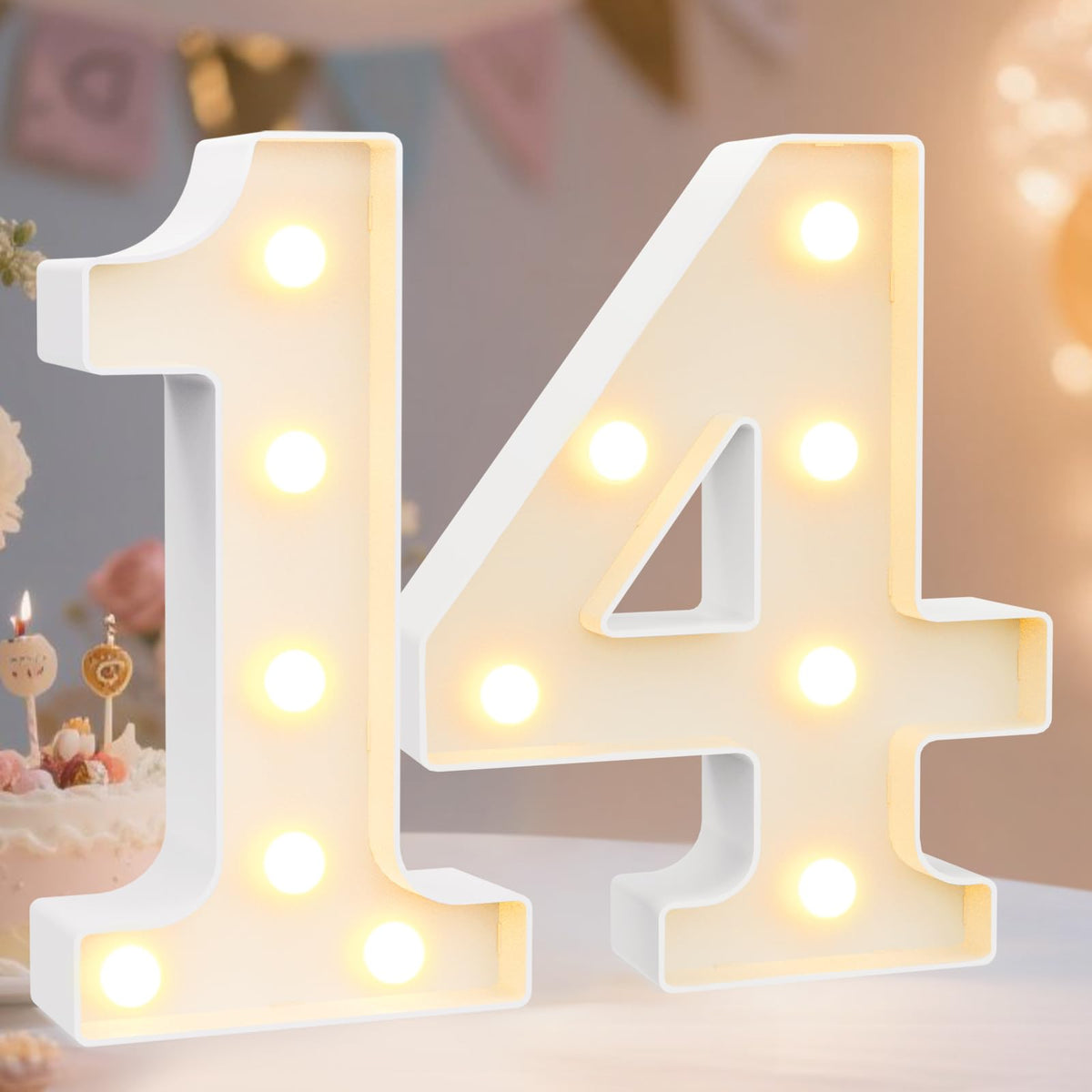 Pooqla 2.4FT Light Up Numbers, Marquee Numbers 2.4 Feet Tall Party Decor for Her Him, Mosaic Big Sign for 7th 17th 70th Birthday Anniversary Decoration Backdrop, Large Pre-Cut Frame Number 7