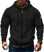 Mens Hoodie Long Sleeve Pullover Zipped with Drawstring Hood and Pocket Cuffed Shirts Hoody Fleece Slim Fit Casual Winter Oversized Hooded Sweatshirts Jacket Streetwear