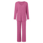 Lounge Wear Sets For Women Uk, Womens Pyjamas Set Long, Ladies Ribbed Loungewear Knit Outfits Womens Tracksuits 2 Piece Set V Neck Casual Casual Homewear