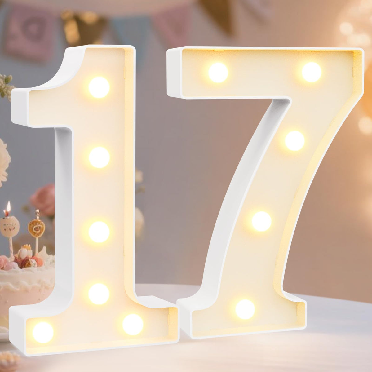 Pooqla 2.4FT Light Up Numbers, Marquee Numbers 2.4 Feet Tall Party Decor for Her Him, Mosaic Big Sign for 7th 17th 70th Birthday Anniversary Decoration Backdrop, Large Pre-Cut Frame Number 7