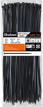 100 Pack Black Plastic Cable Ties 300mm×3.6mm Heavy Duty Strong Nylon Premium Self Locking 12 inch/30 cm Long Zip Tie Wraps
