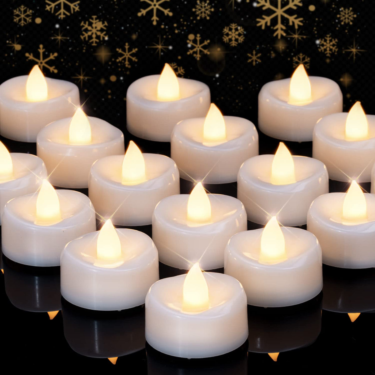 merrynights Flameless Candles, 24 Pack LED Tea Lights Candles Battery Operated, Last 200+ Hrs Flickering Tea Lights, Flameless Tealight Candles for Halloween Diwali Fall Christmas Wedding