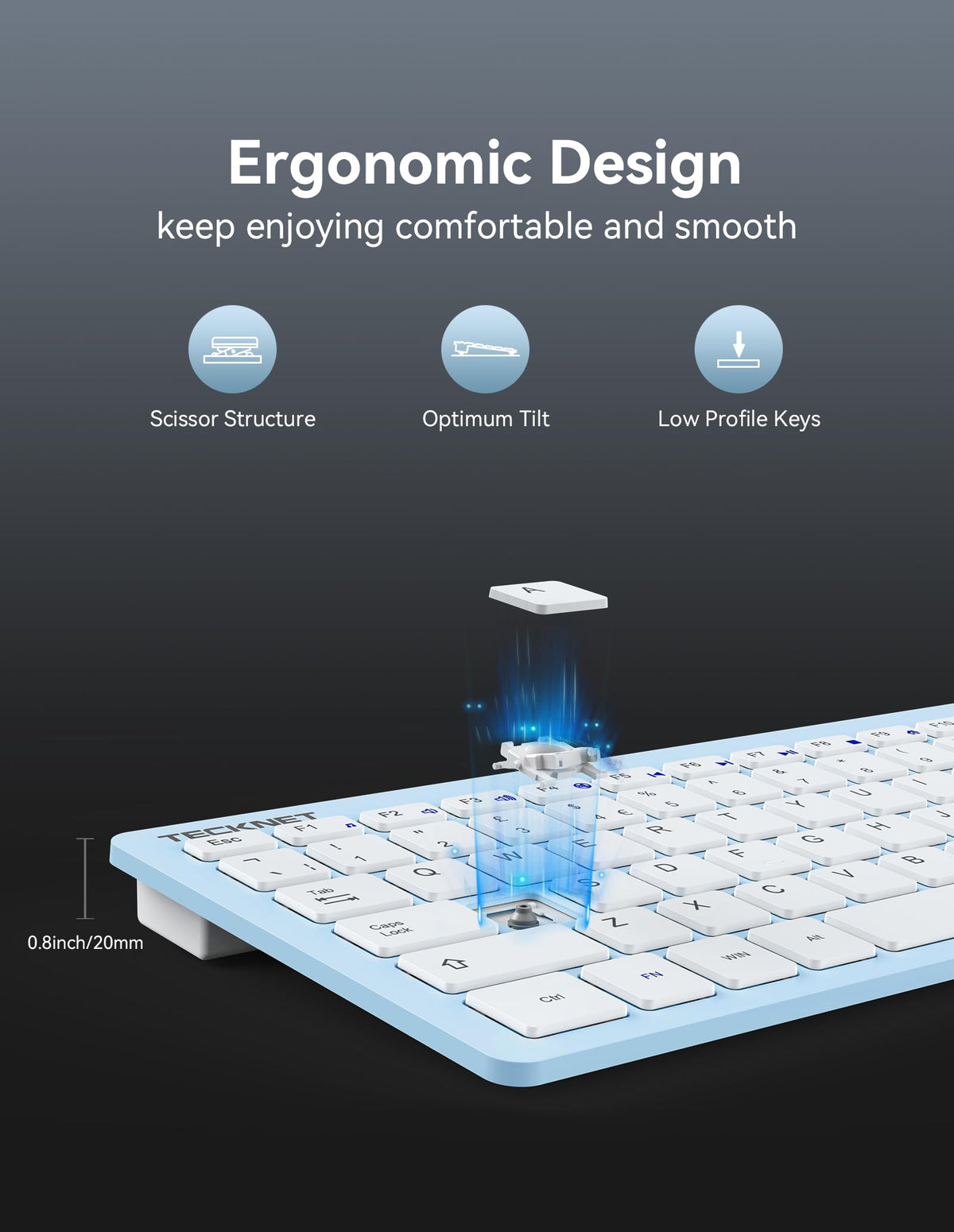 TECKNET 2.4G Wireless Compact Mini Keyboard, UK Layout, White