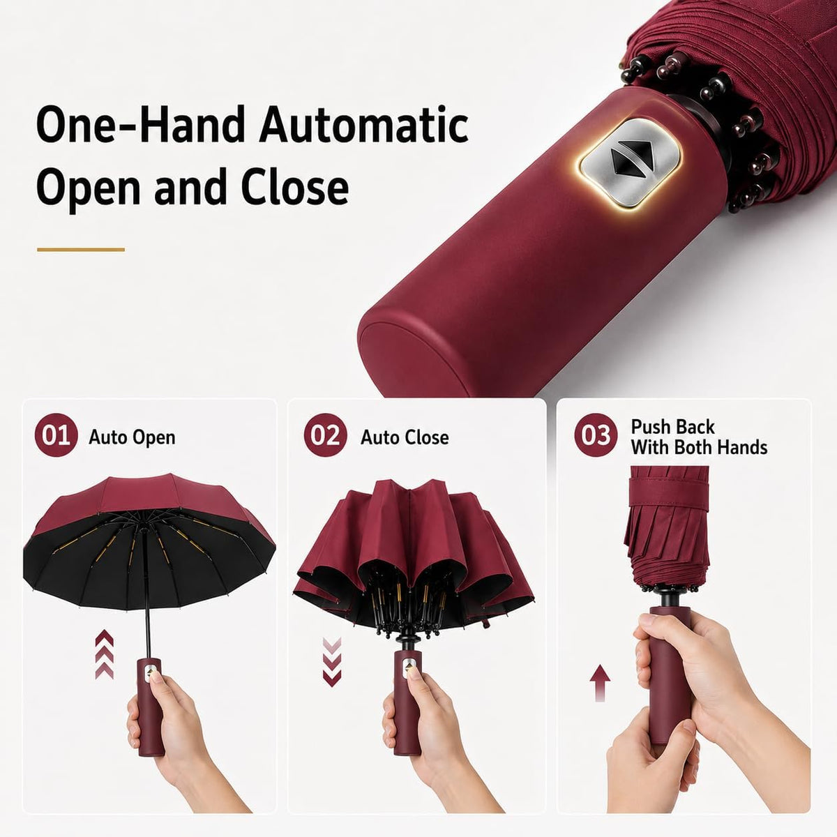 24K Strongest Windproof Travel Compact Umbrella Sturdy Frame Automatic Umbrella for Women & Men