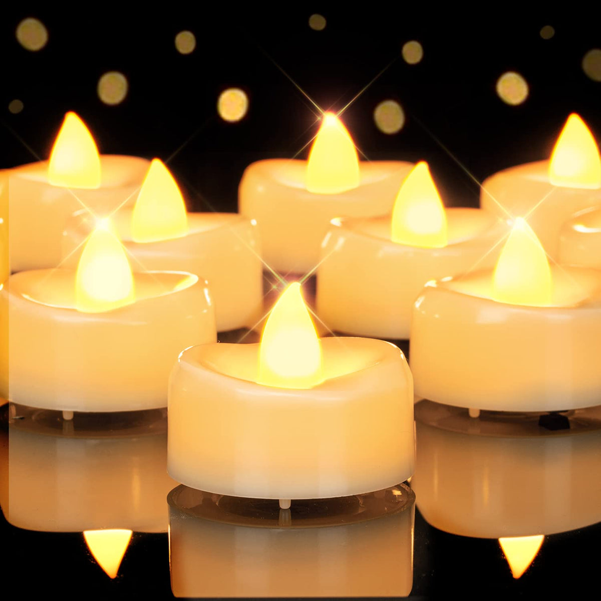 merrynights Flameless Candles, 24 Pack LED Tea Lights Candles Battery Operated, Last 200+ Hrs Flickering Tea Lights, Flameless Tealight Candles for Halloween Diwali Fall Christmas Wedding