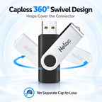 Netac 64GB USB 3.2 Flash Drive, High Speed Swivel Design Memory Stick,Up to 90/30 MB/s(R/W) Pen Drive, Thumb Drive for Data Storage, Zip Drive and jump Drive with LED Light