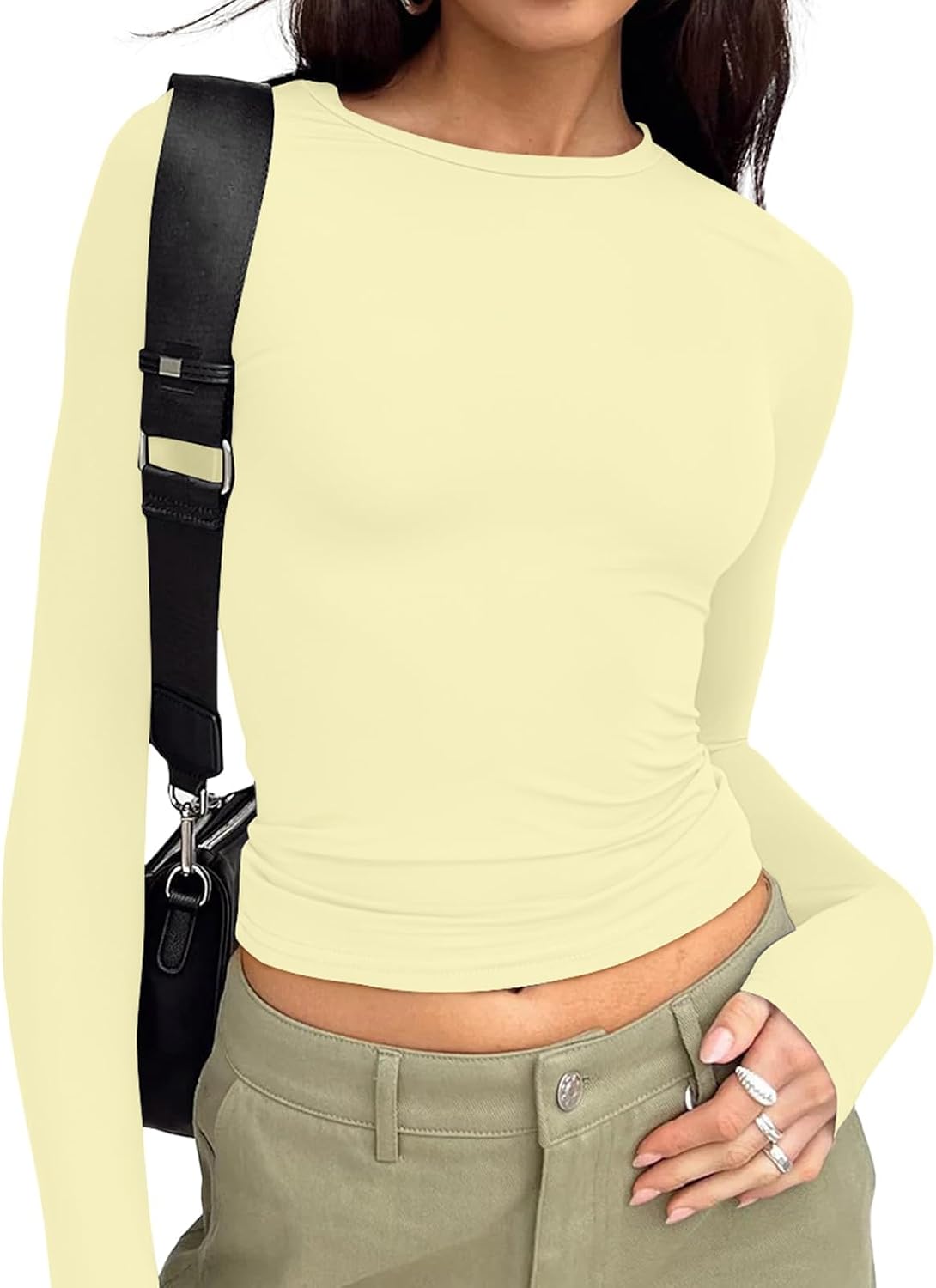 LILLUSORY Long Sleeve Tops Women Crew Neck Y2k T Shirts