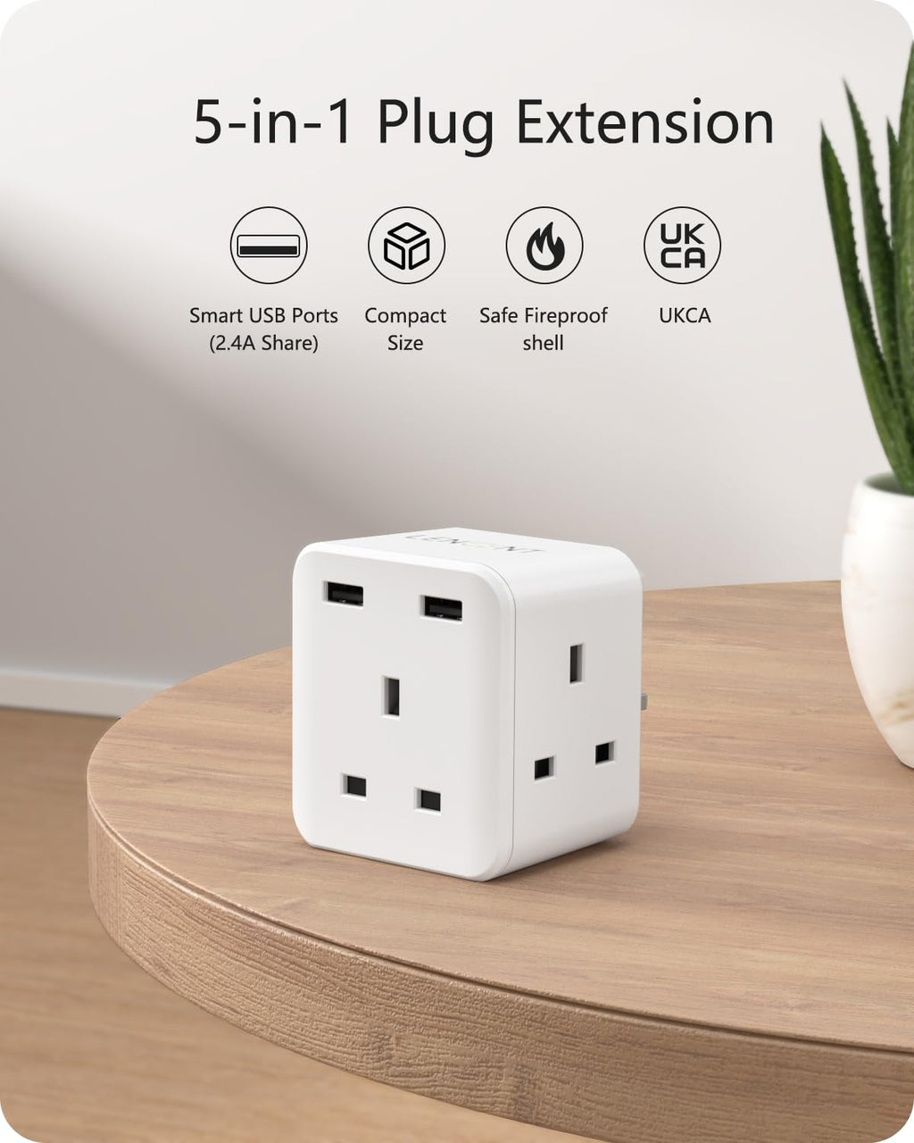 LENCENT 3 Way Plug Extension Socket with 2 Fast Charge USB, PD45W USB C