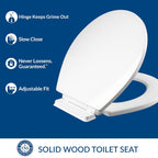 Mayfair Linden Slow Close Toilet Seat, Non Slip Heavy Duty Wood, Easy Install, Elongated, White