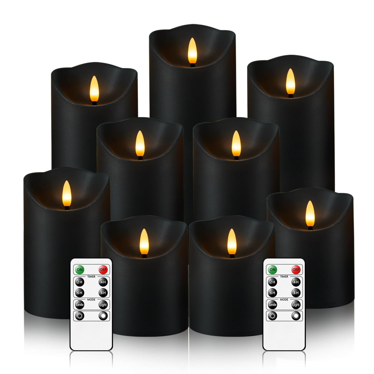 Nimiko Flameless Candles with Remote, Battery Operated Flickering Flameless Candles, LED Candles with Timer 2/4/6/8H, with Realistic LED Candles Set of 12 (D2.2 x H 5" 6" 7") (Black)