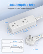 Flat Plug Extension Cord with 3 Outlets - 1Ft Low Profile Indoor 3 Prong Grounded Power Strip for Home Office & Travel - 16 AWG 13A/1625W, Black