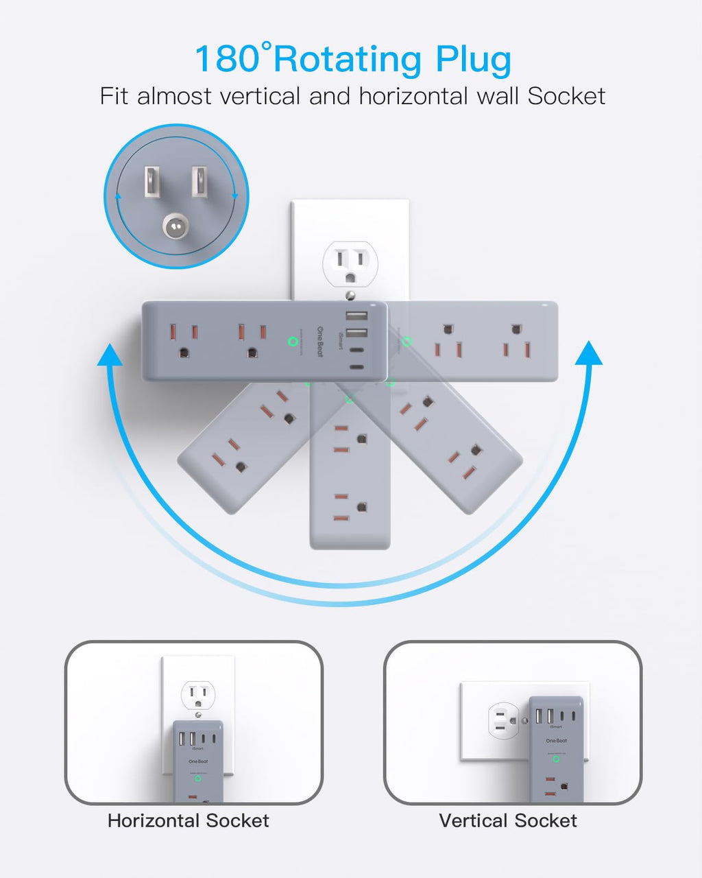 Surge Protector Outlet Extender with Rotating Plug, Multi Plug Wall Outlet