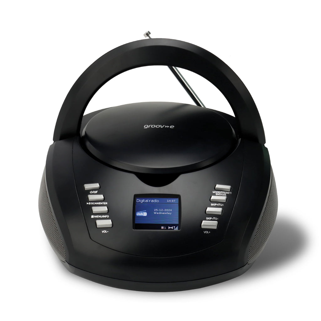 Groov-e Original Boombox - Portable CD Player with Bluetooth, Radio, 3.5mm Aux Port, & Headphone Socket - LED Display, 2 x 1.2W Speakers - Battery or Mains Powered - Blue