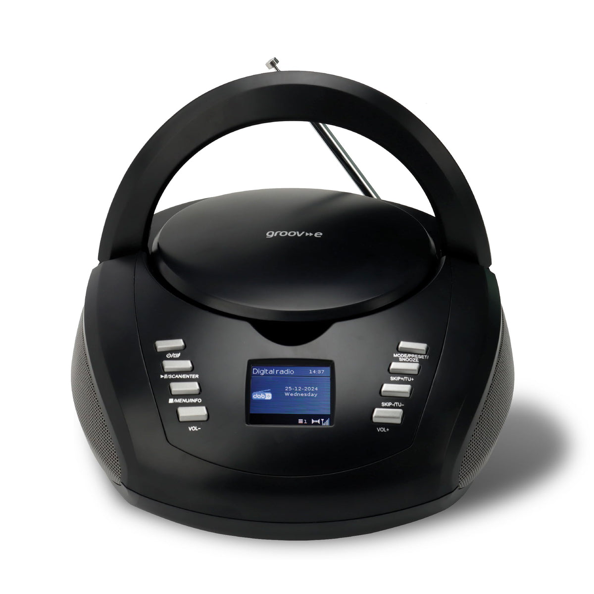 Groov-e Original Boombox - Portable CD Player with Bluetooth, Radio, 3.5mm Aux Port, & Headphone Socket - LED Display, 2 x 1.2W Speakers - Battery or Mains Powered - Blue