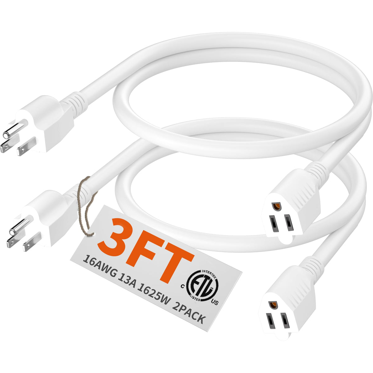 HUANCHAIN Indoor Black Extension Cord 3 FT Waterproof 16/3 Gauge
