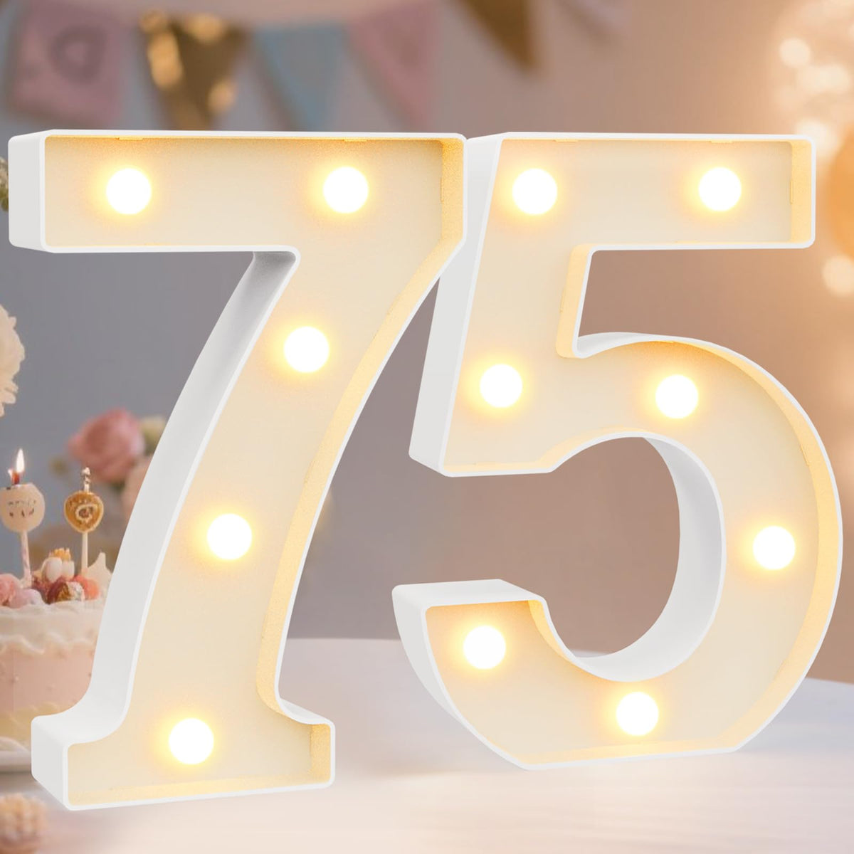 Pooqla 2.4FT Light Up Numbers, Marquee Numbers 2.4 Feet Tall Party Decor for Her Him, Mosaic Big Sign for 7th 17th 70th Birthday Anniversary Decoration Backdrop, Large Pre-Cut Frame Number 7