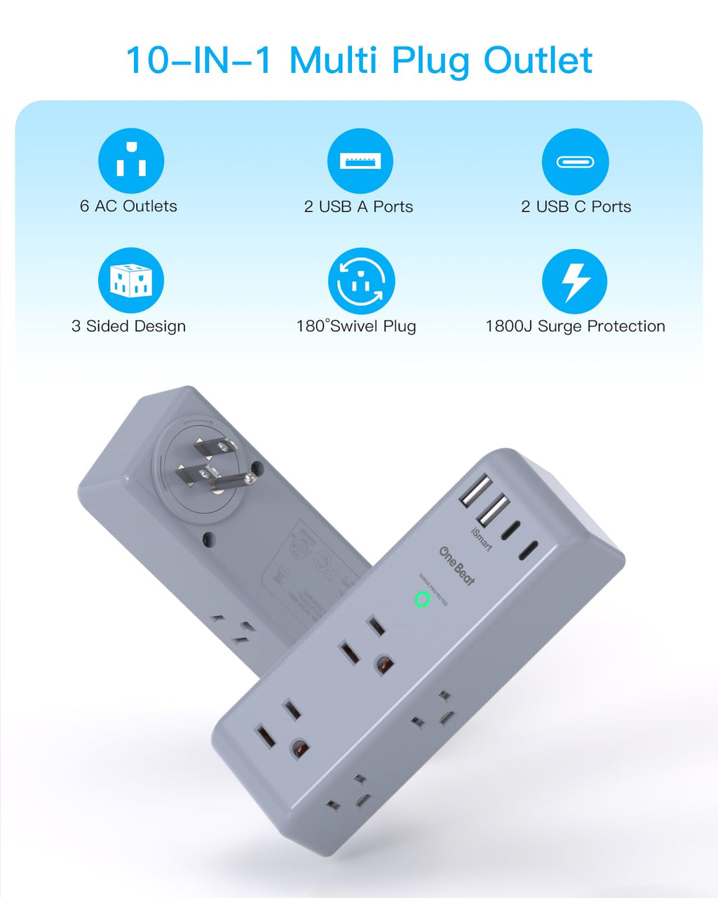 Surge Protector Outlet Extender with Rotating Plug, Multi Plug Wall Outlet