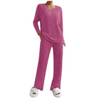 Lounge Wear Sets For Women Uk, Womens Pyjamas Set Long, Ladies Ribbed Loungewear Knit Outfits Womens Tracksuits 2 Piece Set V Neck Casual Casual Homewear