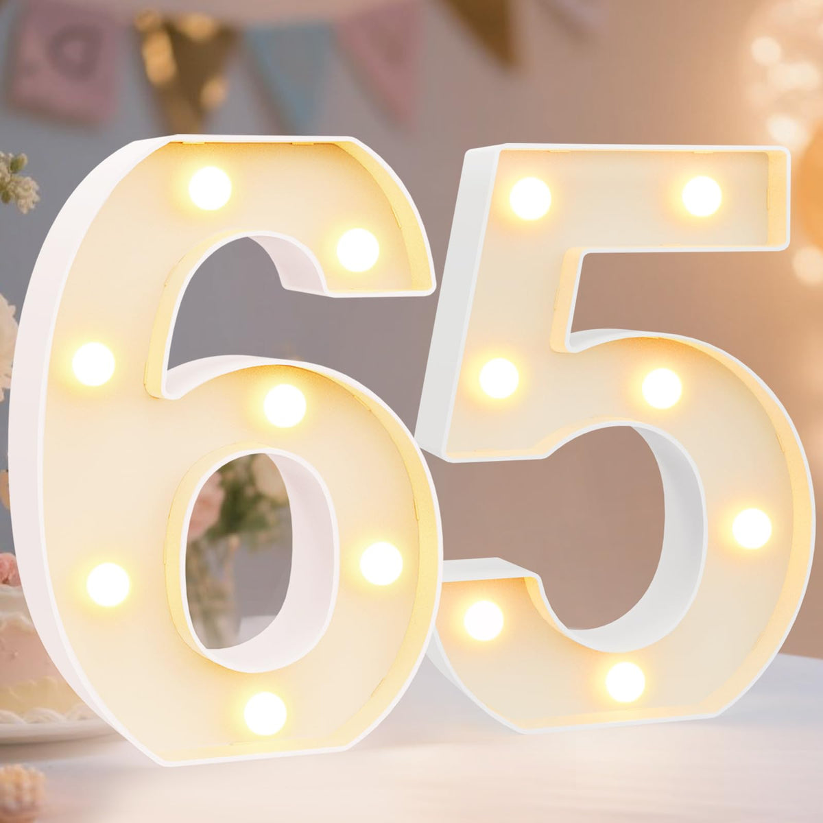 Pooqla 2.4FT Light Up Numbers, Marquee Numbers 2.4 Feet Tall Party Decor for Her Him, Mosaic Big Sign for 7th 17th 70th Birthday Anniversary Decoration Backdrop, Large Pre-Cut Frame Number 7
