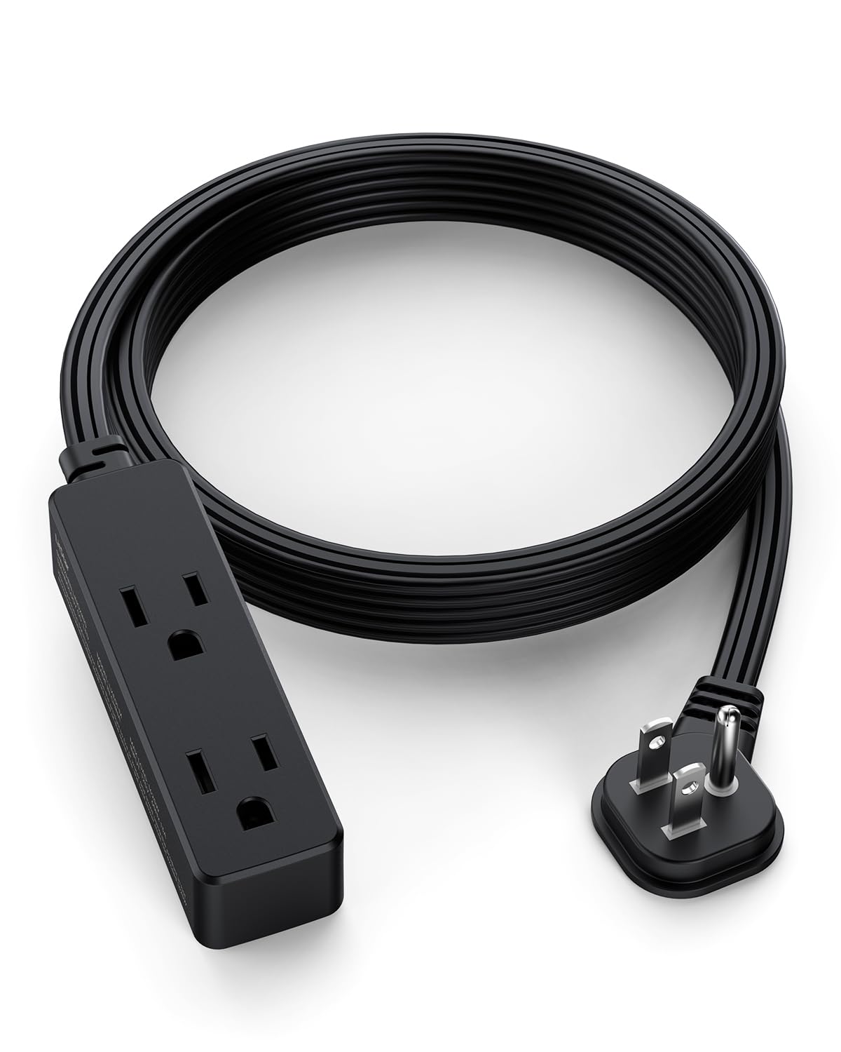 Flat Plug Extension Cord with 3 Outlets - 1Ft Low Profile Indoor 3 Prong Grounded Power Strip for Home Office & Travel - 16 AWG 13A/1625W, Black