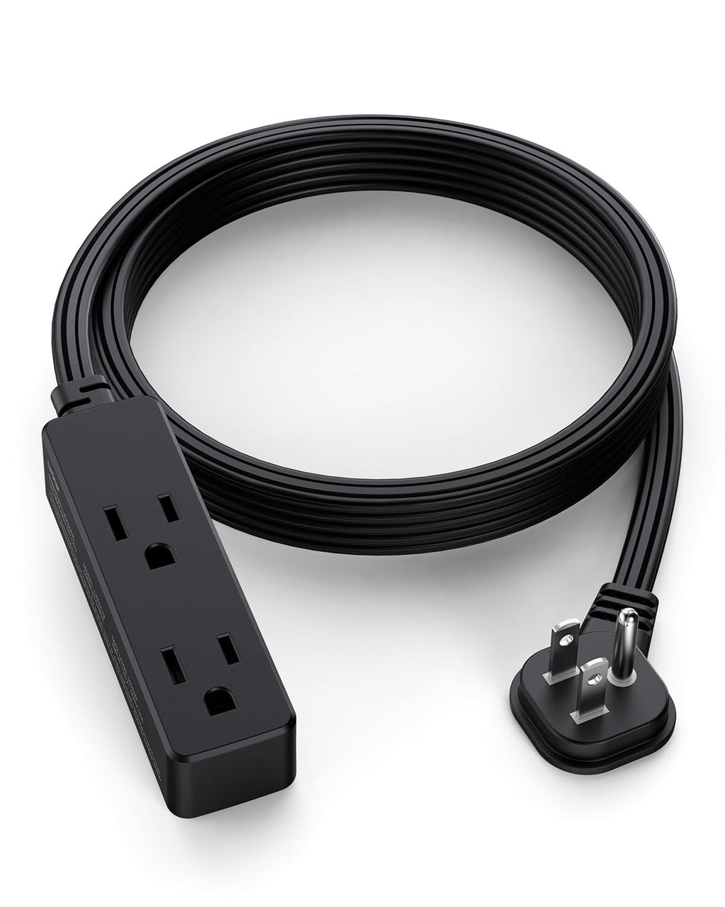 Flat Plug Extension Cord with 3 Outlets - 1Ft Low Profile Indoor 3 Prong Grounded Power Strip for Home Office & Travel - 16 AWG 13A/1625W, Black