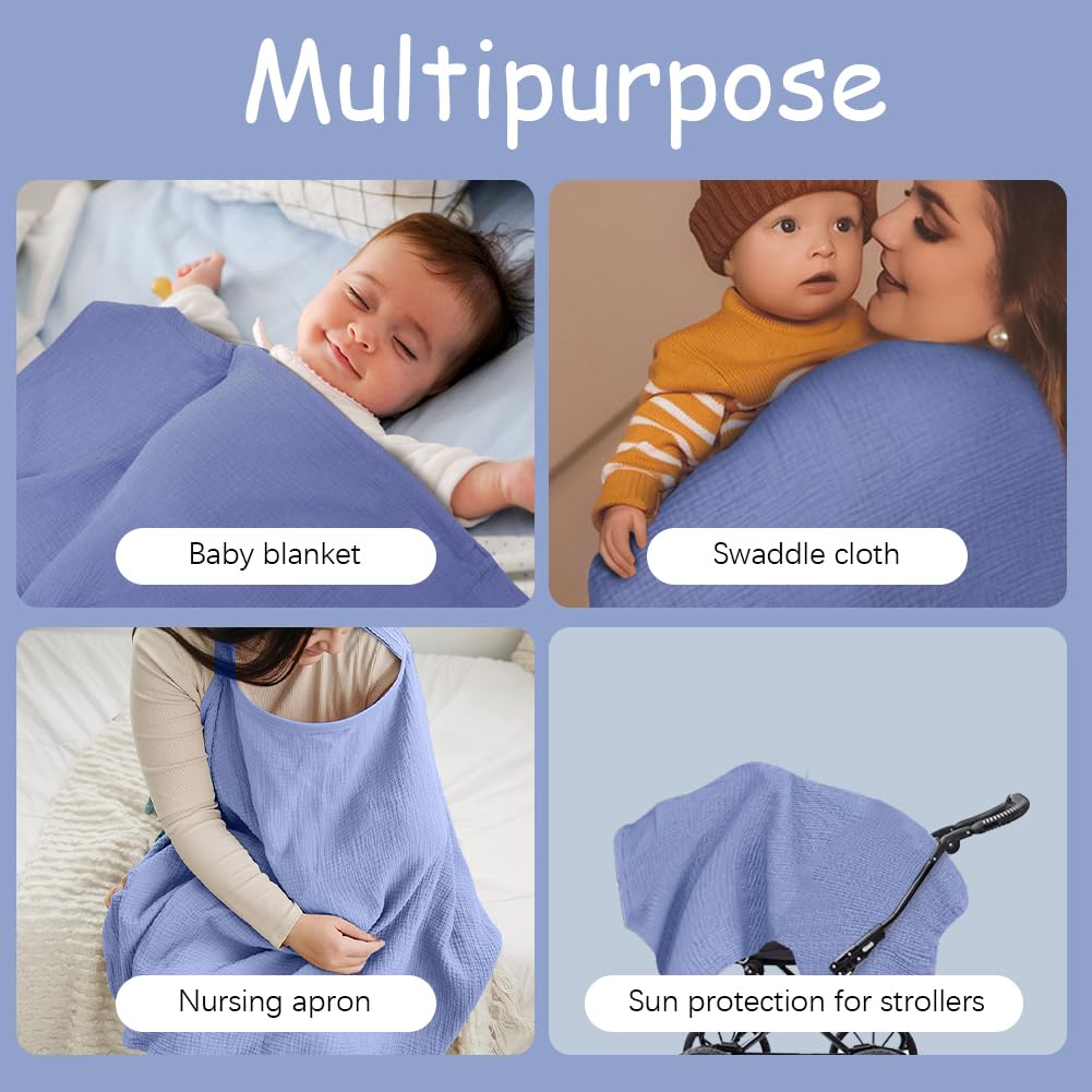 Aolso Breastfeeding Cover Nursing Cover, Muslin Cotton Soft Breathable Nursing Cover, Adjustable Strap Breast Feeding Coverall for Car Seat Blanket and Stroller Coverall (White-Bear)