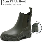 DRECAGE Wellies Boots Women Waterproof Short Chelsea Fashion Ladies Comfortable Rain Boots Outdoors Garden Walking