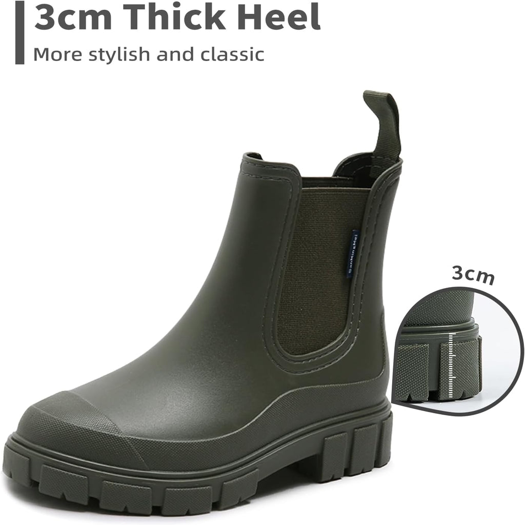 DRECAGE Wellies Boots Women Waterproof Short Chelsea Fashion Ladies Comfortable Rain Boots Outdoors Garden Walking