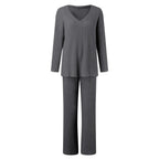 Lounge Wear Sets For Women Uk, Womens Pyjamas Set Long, Ladies Ribbed Loungewear Knit Outfits Womens Tracksuits 2 Piece Set V Neck Casual Casual Homewear