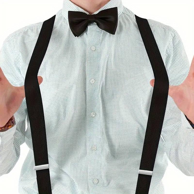 Boolavard Braces/Suspenders One Size Fully Adjustable Y Shaped With Strong Clips