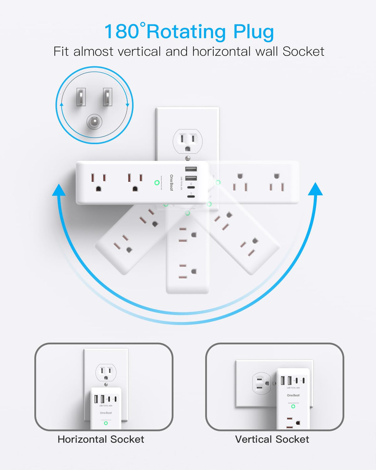 Surge Protector Outlet Extender with Rotating Plug, Multi Plug Wall Outlet