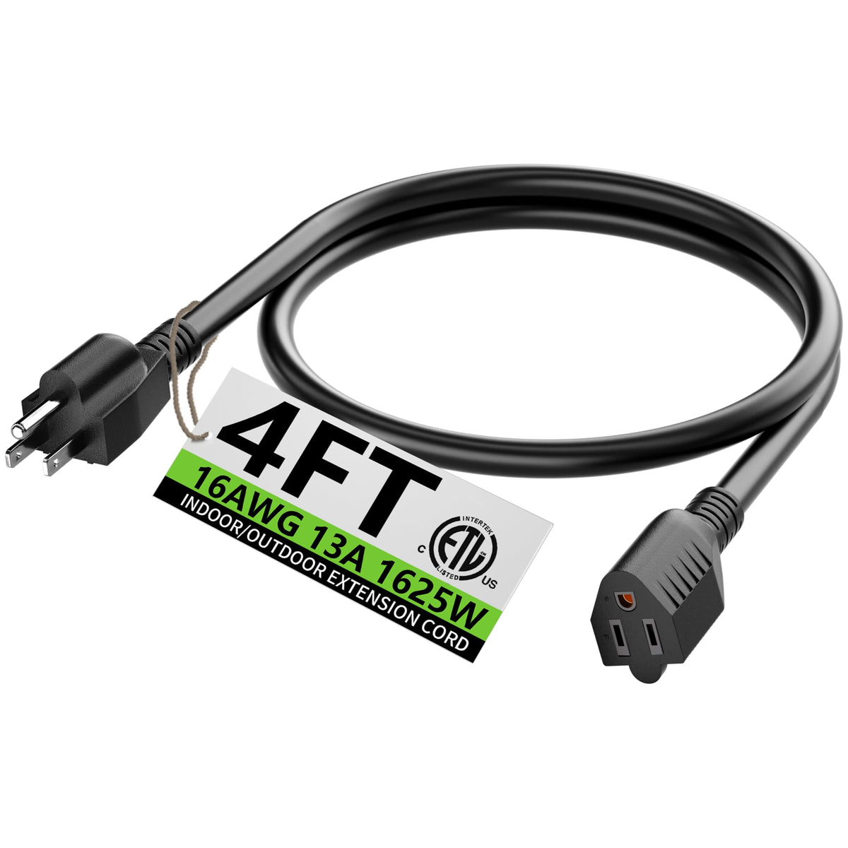 HUANCHAIN Indoor Black Extension Cord 3 FT Waterproof 16/3 Gauge