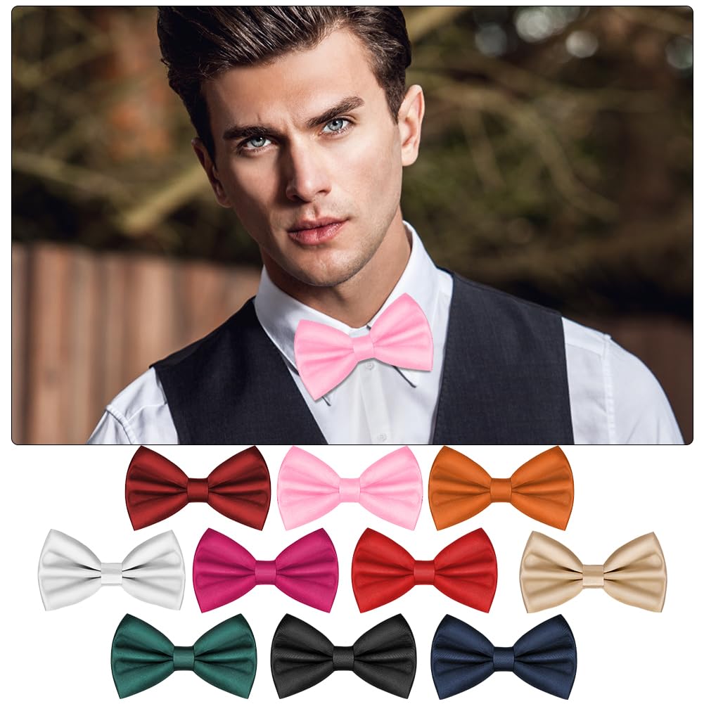 URAQT Men Pre-Tied Solid Satin Bow Tie, Adjustable Formal Bowtie