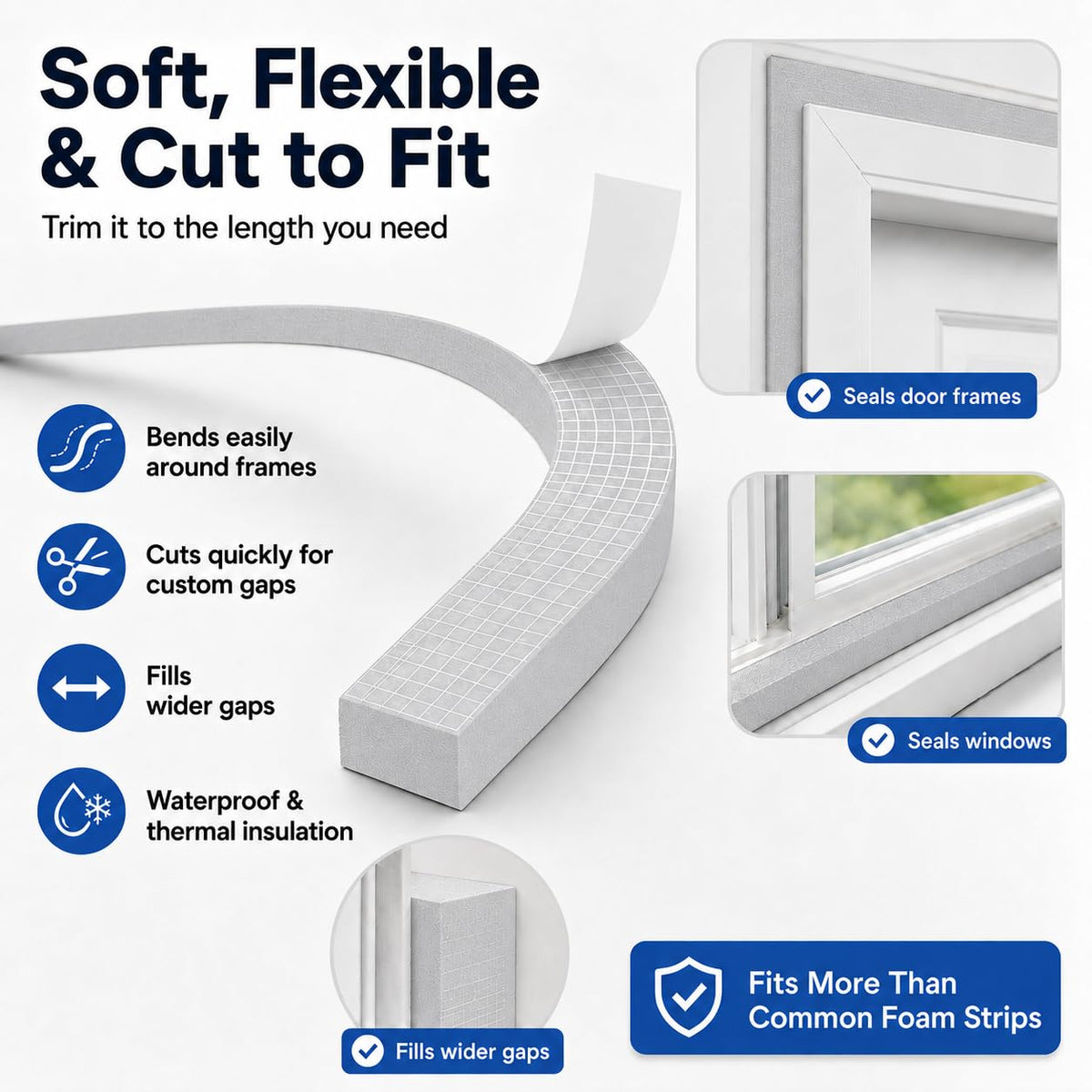 EVA Weather Stripping Foam Insulation Tape with Adhesive Foam Door Seal Weather Strip for Door Frame/Window/Gaps/Insulation/Buffer
