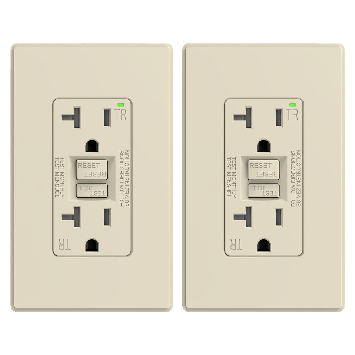 ELEGRP GFCI Outlet 20 Amp, Self-Test GFI Electrical Outlet with Thinner Design, TR Tamper Resistant GFCI Receptacle, Ground Fault Circuit Interrupters with Wall Plate, UL Listed, Light Almond, 1 Pack