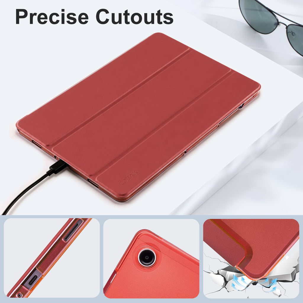 CoBak Case for Samsung Galaxy Tab A11+ Plus 11 Inch 2025/A9+ Plus 2023 - PU Leather Smart Cover with Auto Sleep/Wake for Tab A11+, Translucent Hard Shell, Multi-Viewing Angles, Orange