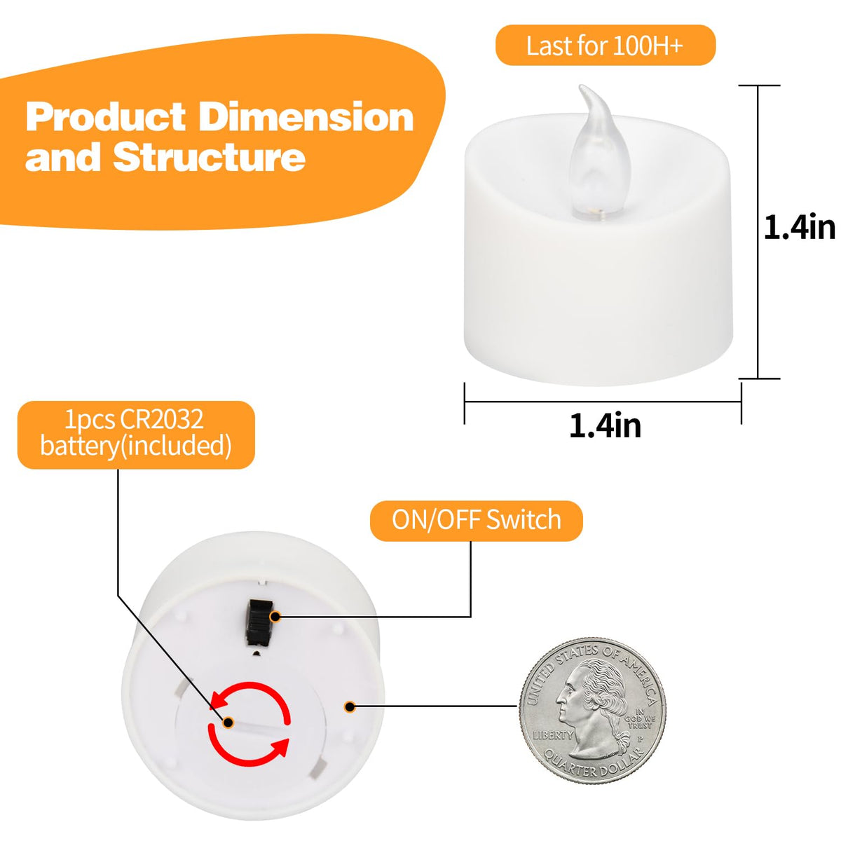 100 Pack Flickering LED Tea Lights, Last 100H+, Warm White Light