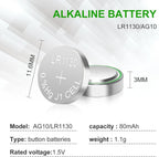 LR1130 Battery, 25 Pack AG10 389 390 LR54 SR1130 1.5V Alkaline Button Cell Batteries, for Watch, Calculators, Toys