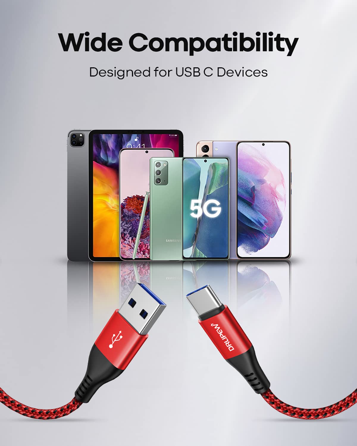 USB to USB C Cable(1M 3-Pack),USB Type C Fast Charger Cable Nylon Braided