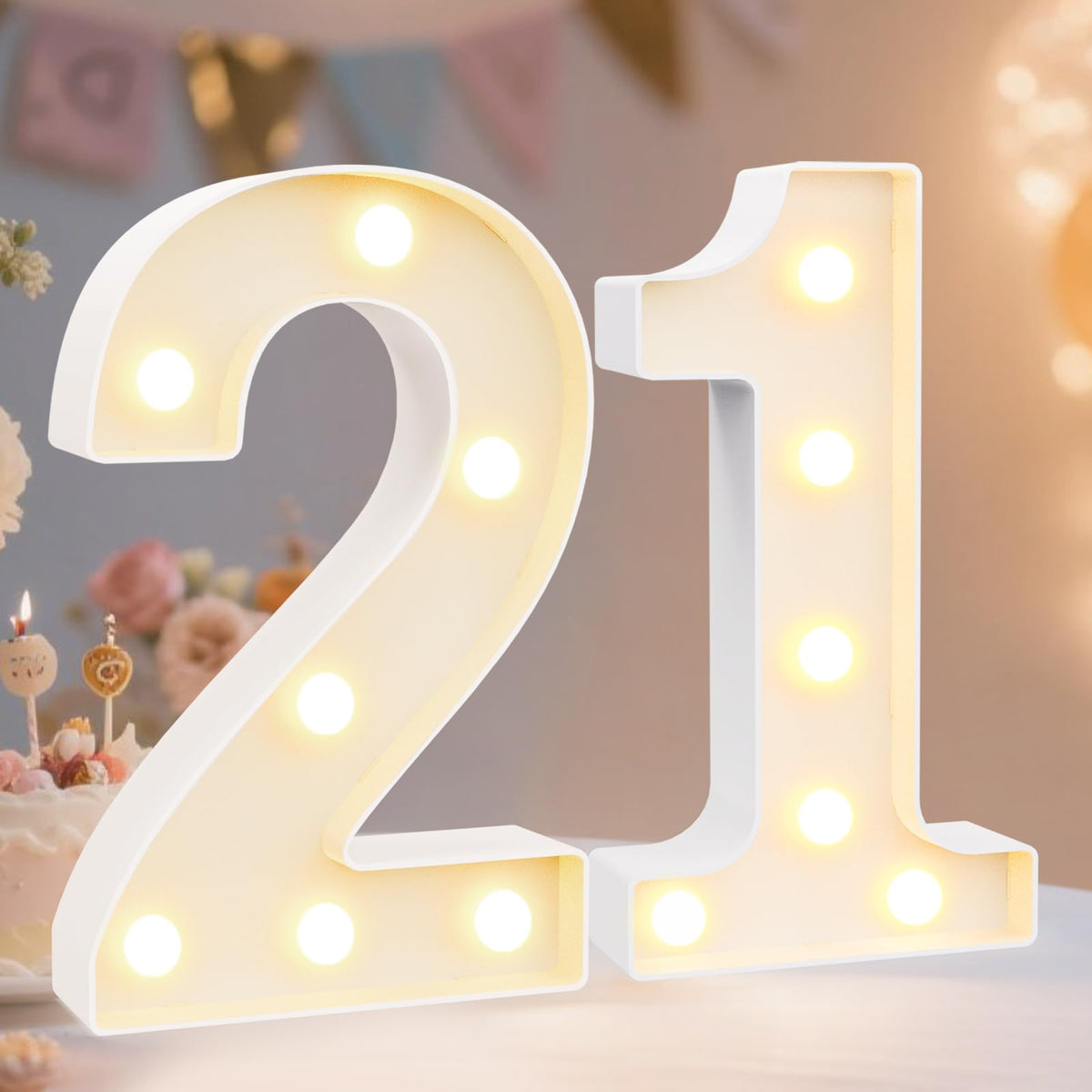 Pooqla 2.4FT Light Up Numbers, Marquee Numbers 2.4 Feet Tall Party Decor for Her Him, Mosaic Big Sign for 7th 17th 70th Birthday Anniversary Decoration Backdrop, Large Pre-Cut Frame Number 7