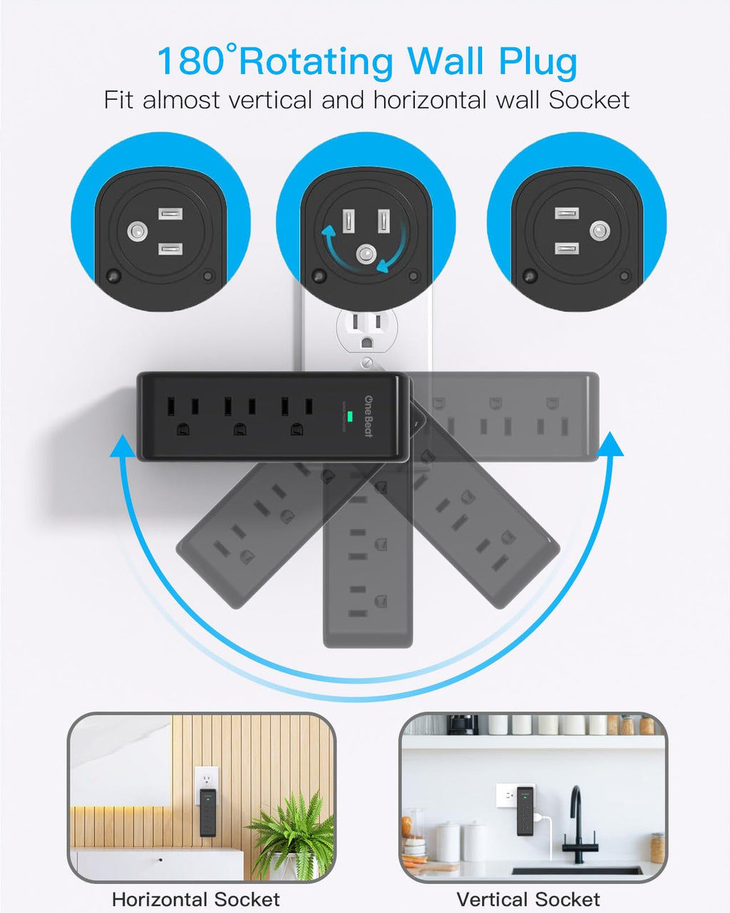 Surge Protector Outlet Extender with Rotating Plug, Multi Plug Wall Outlet