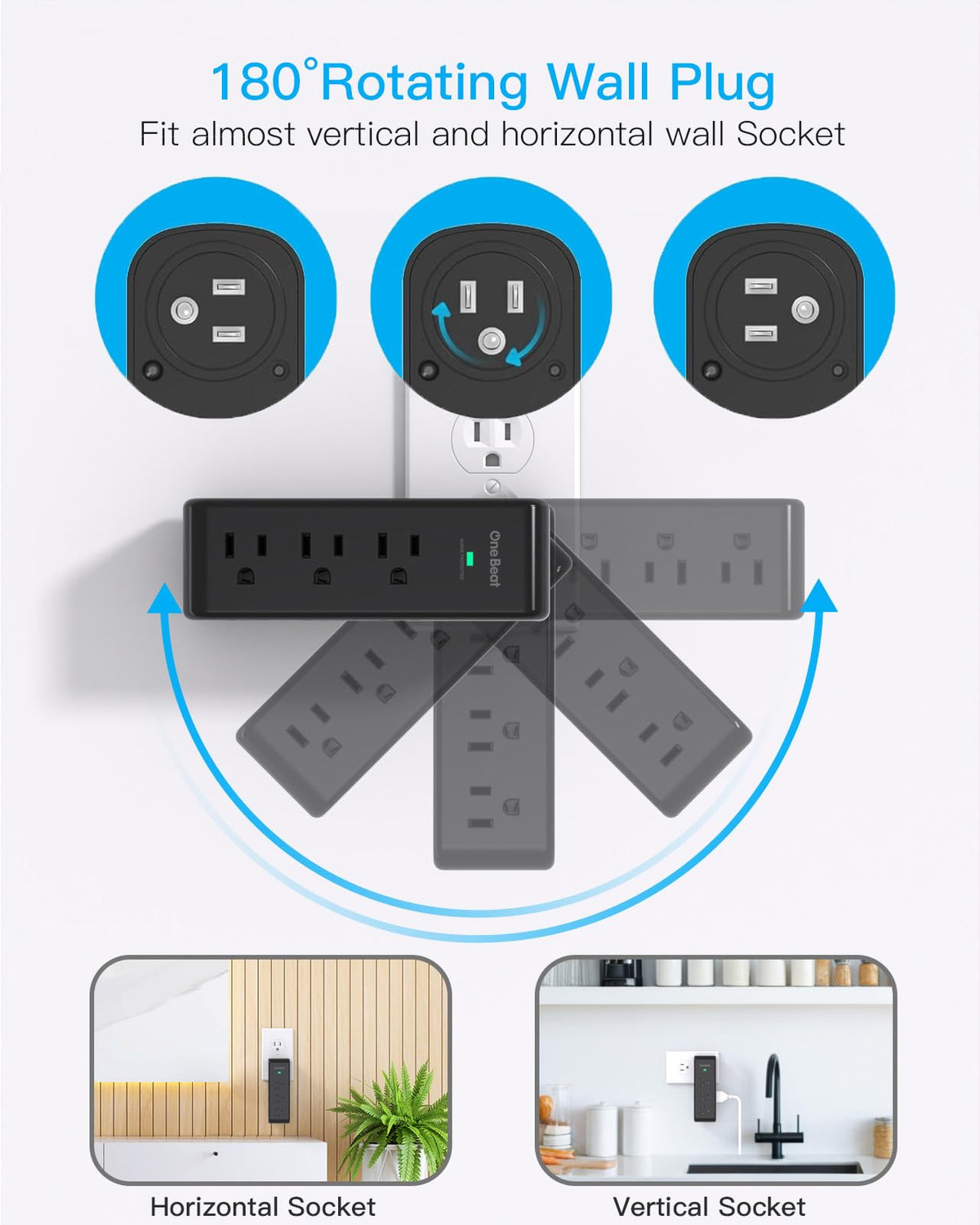 Surge Protector Outlet Extender with Rotating Plug, Multi Plug Wall Outlet