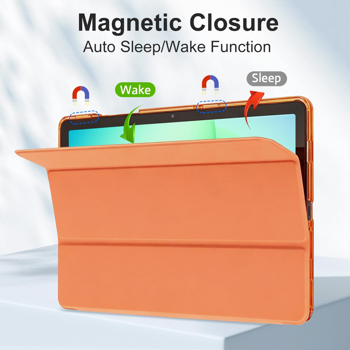 CoBak Case for Samsung Galaxy Tab A11+ Plus 11 Inch 2025/A9+ Plus 2023 - PU Leather Smart Cover with Auto Sleep/Wake for Tab A11+, Translucent Hard Shell, Multi-Viewing Angles, Orange