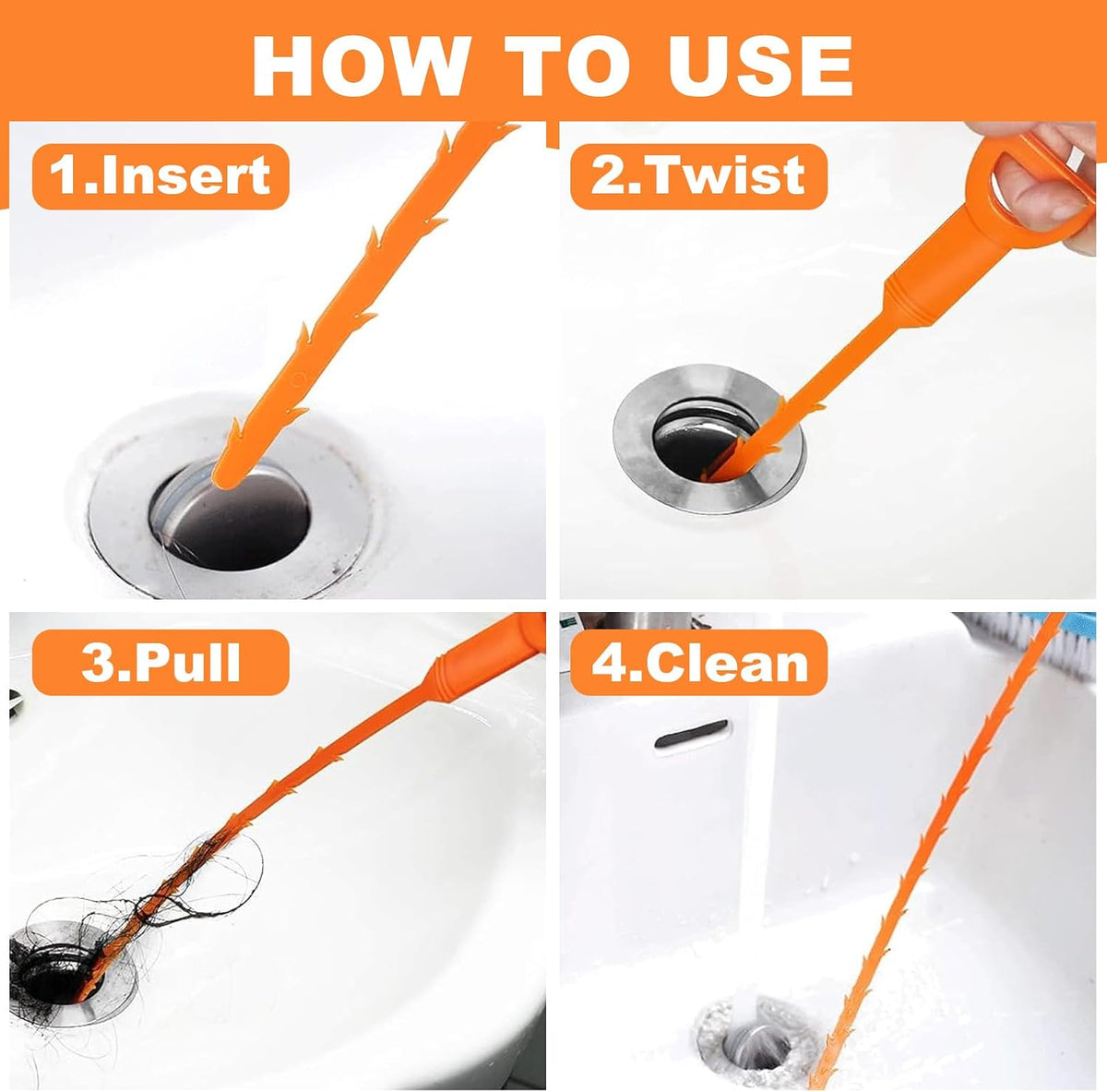 Drain Snake Clog Remover - 4 Pack 20 Inch Flexible Hair Tool